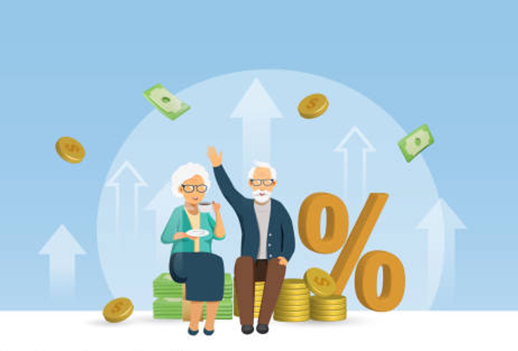 Elderly couple considering retirement options with growing investments